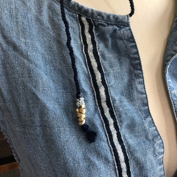 J. Crew Sleeveless Chambray Tassel Beach Tunic Split Notch Neckline XXS - Picture 5 of 7